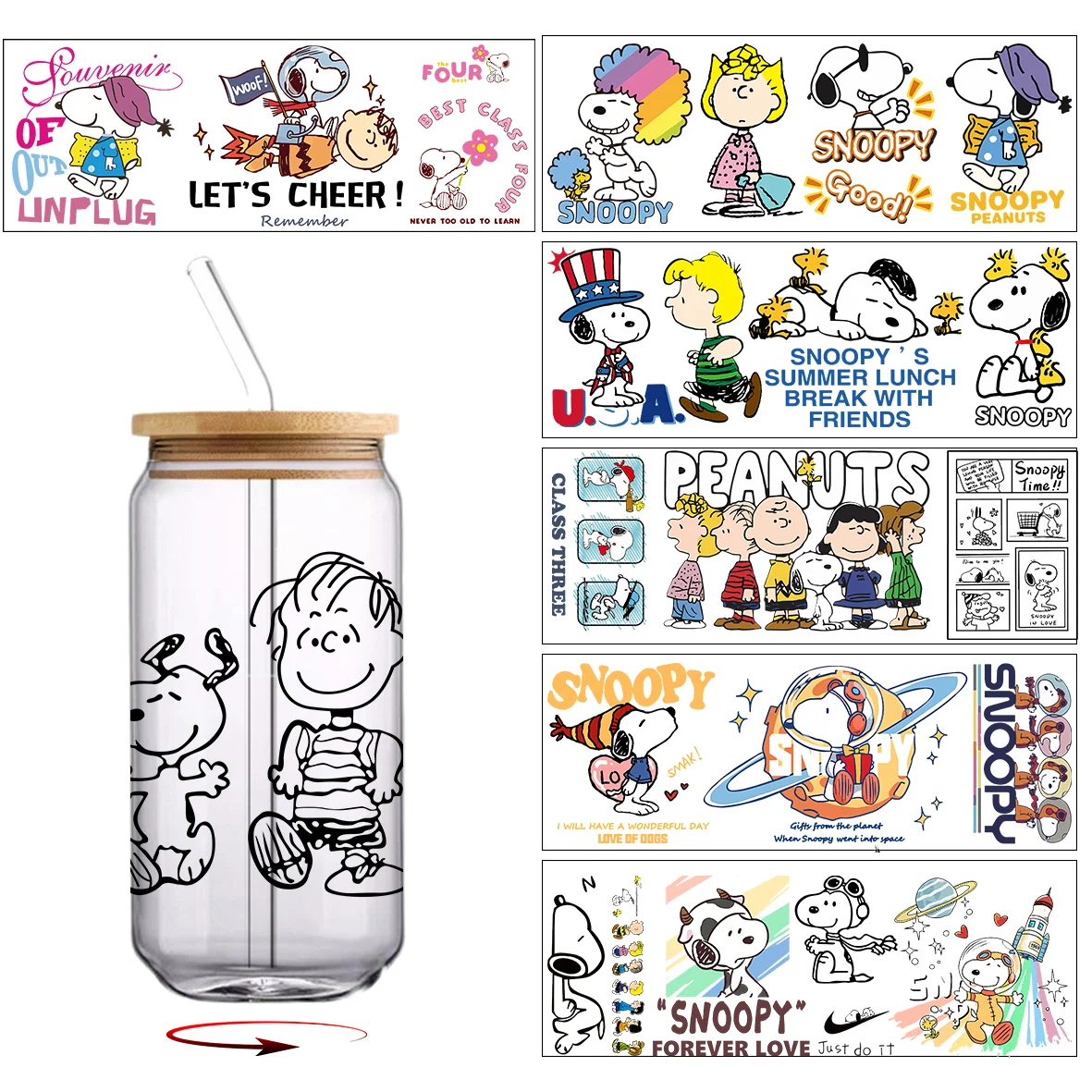 Rdta Tank Glass - 30*10cm Snoopy Serie UV DTF Becherfolie